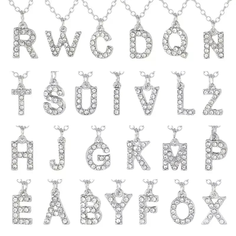 Fashion Shining A-Z Letter Pendant Charm Necklace 26 Initial Alphabet Name Clavicle Chain Party Jewelry Gift
