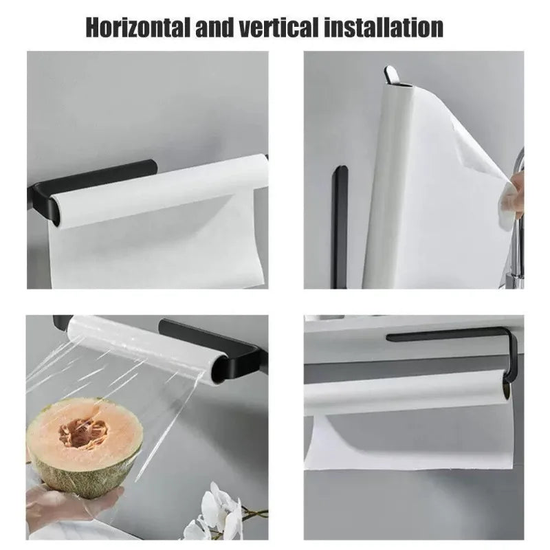 Plastics Paper Towel Holder Self Adhesive Toilet Roll Paper Holder No Punching Kitchen Bathroom Lengthen Storage Rack