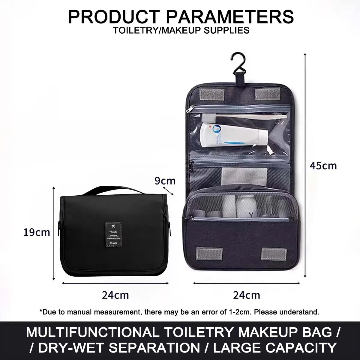 Premium Waterproof Travel Makeup Bag for Women – Hanging Toiletry Organizer with Hook, Spacious Bathroom Wash Pouch & Dry-Wet Se