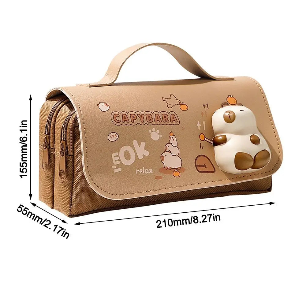 Portable Stationery Storage Pouch 3-layer Large Capacity Pencil Case Students Pencil Box