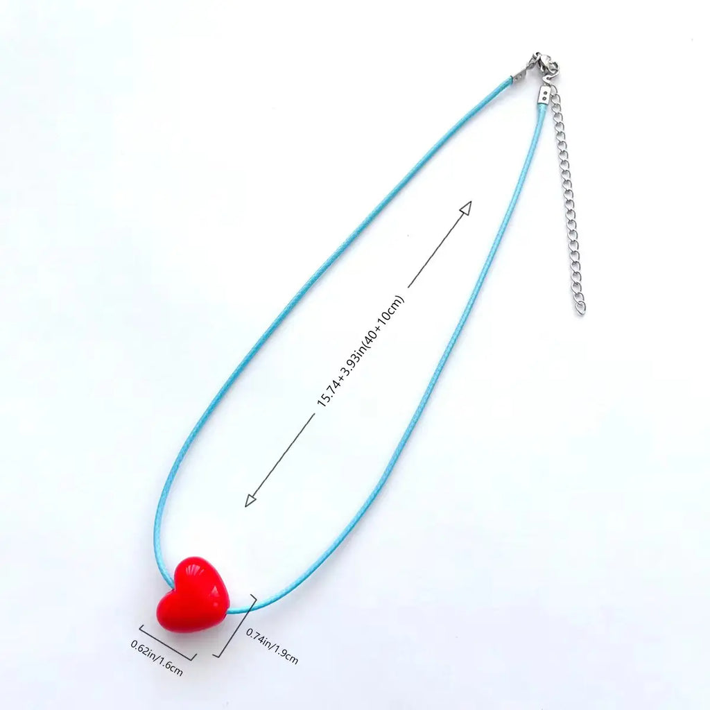 Sweet and lovely temperament acrylic red love pendant contrast color choker short collarbone chain jewelry necklace women