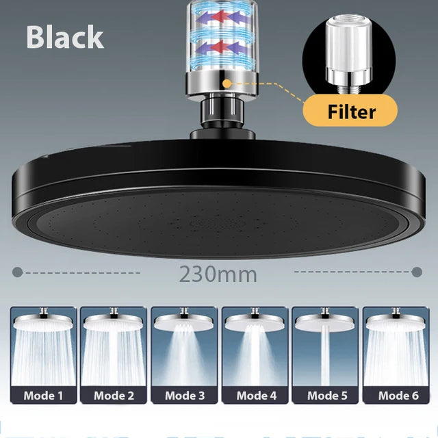 6 Modes Rainfall Shower Head Bathroom High Pressure Top Rain Shower Heads Shower Faucet Accessories With Filter