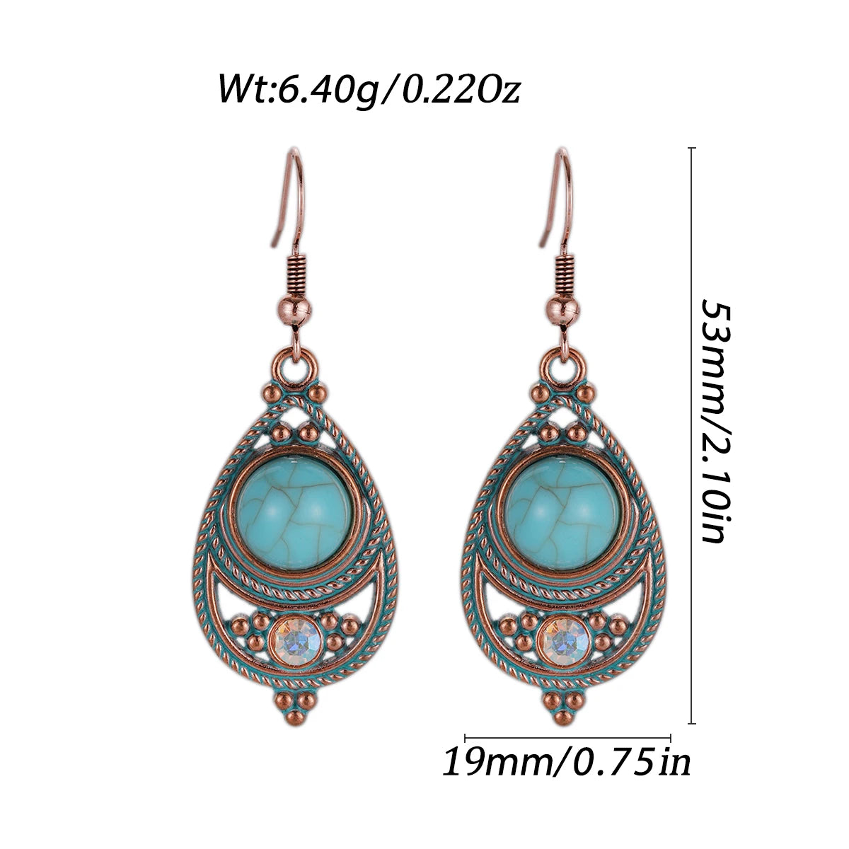 Antique New Blue Stone Turquoise Earring for Women Boho Fashion Bronze Geometric Water Drop Flower Dangle Earrings Jhumka