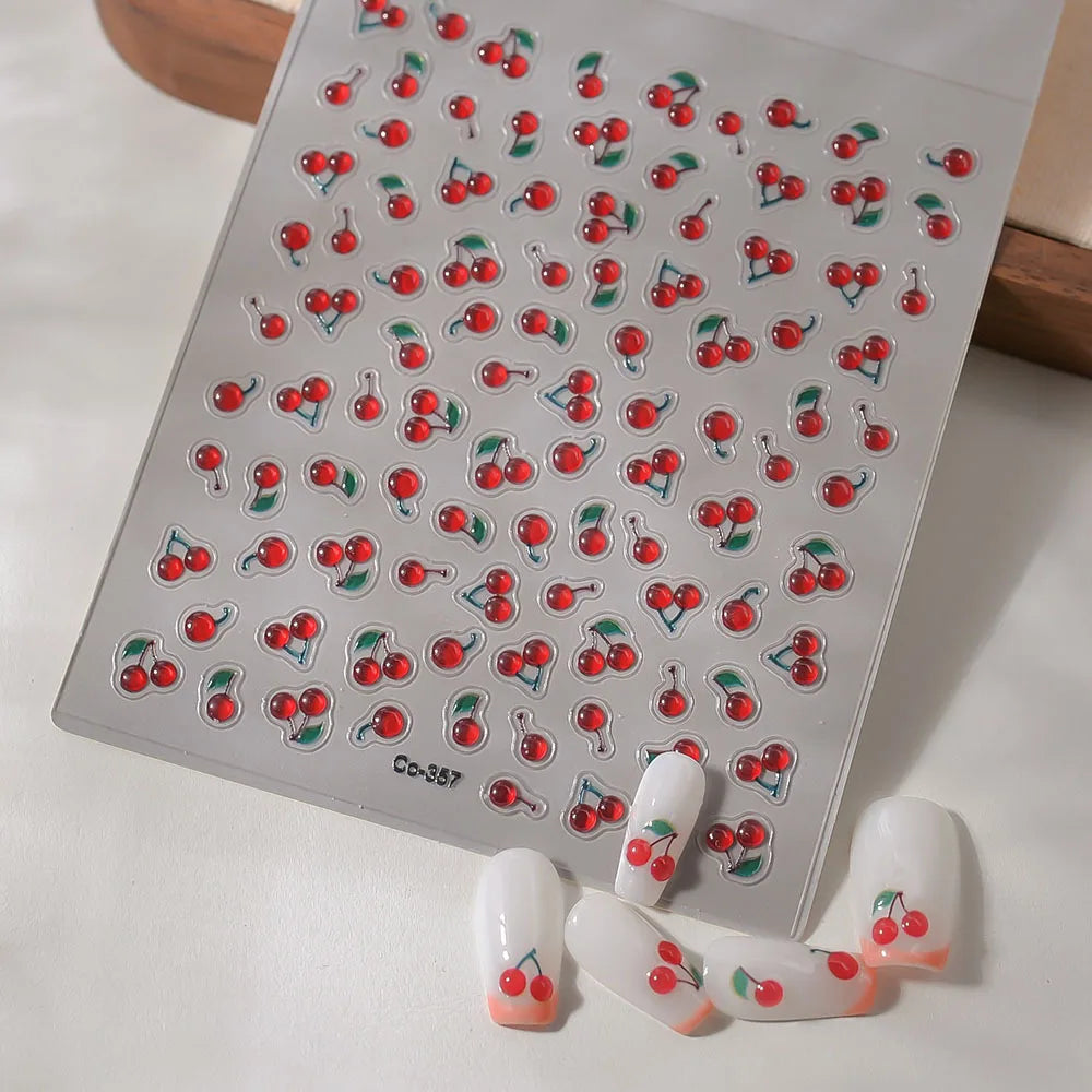 Fresh Sweet Fruits Strawberry Cherry Bowknot Love Heart Lemon 5D Nail Art Stickers Self Adhesive Decorations Nail Manicure Decal