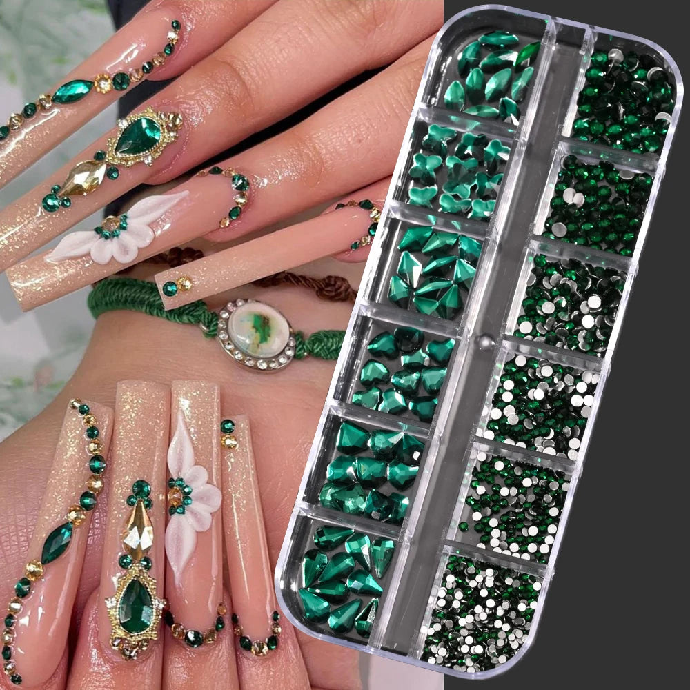 Nail Art Rhinestones Kit 2400pcs Nail Gems Ab Flatback Rhinestones Gems Stones with Storage Organizer for Design Bright Holiday