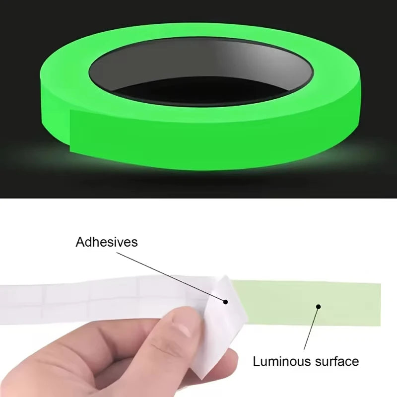 Green Glow In The Dark Tape, Self Adhesive Luminous Fluorescent Sticker Tape for Wall Stair Safety Marking Party Decor