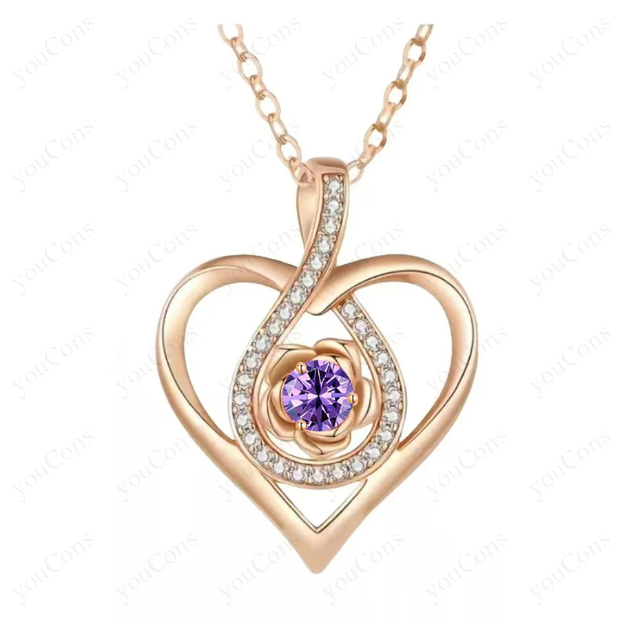 Birthstone Heart Pendant Necklaces For Women Girlfriend Mother Birthday Wedding Romantic Valentine Gift Christmas Day Jewelry