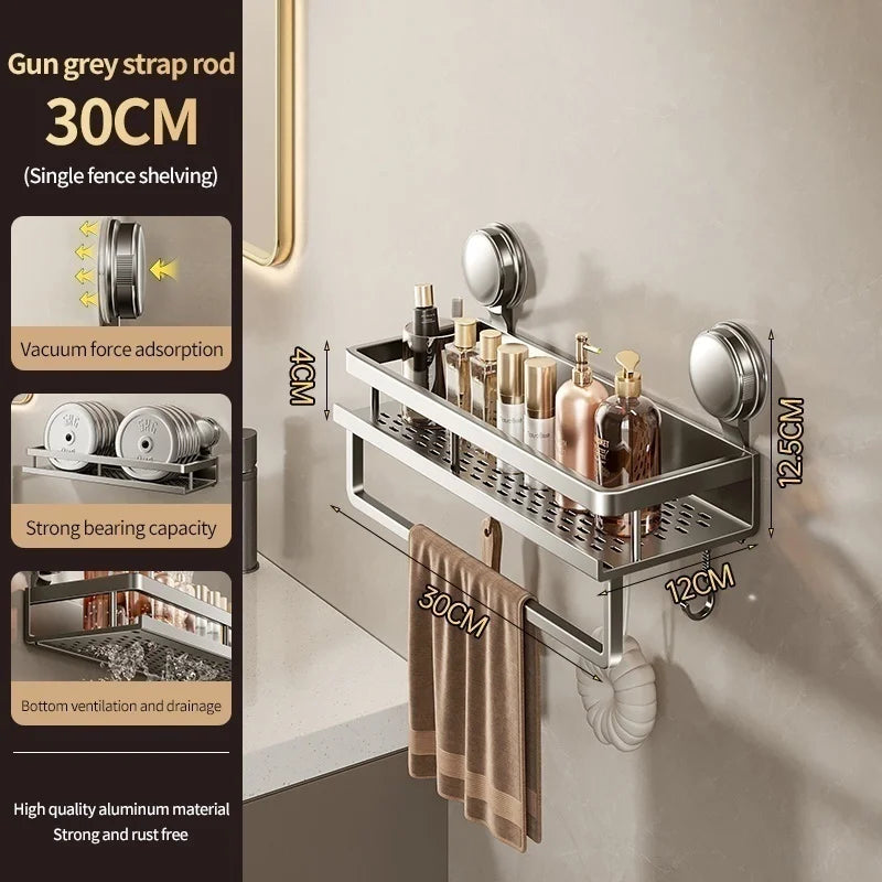 No-Drill Suction Cup storage rack Perforation-free bathroom washstand mounted wall white storage rack Kitchen storage
