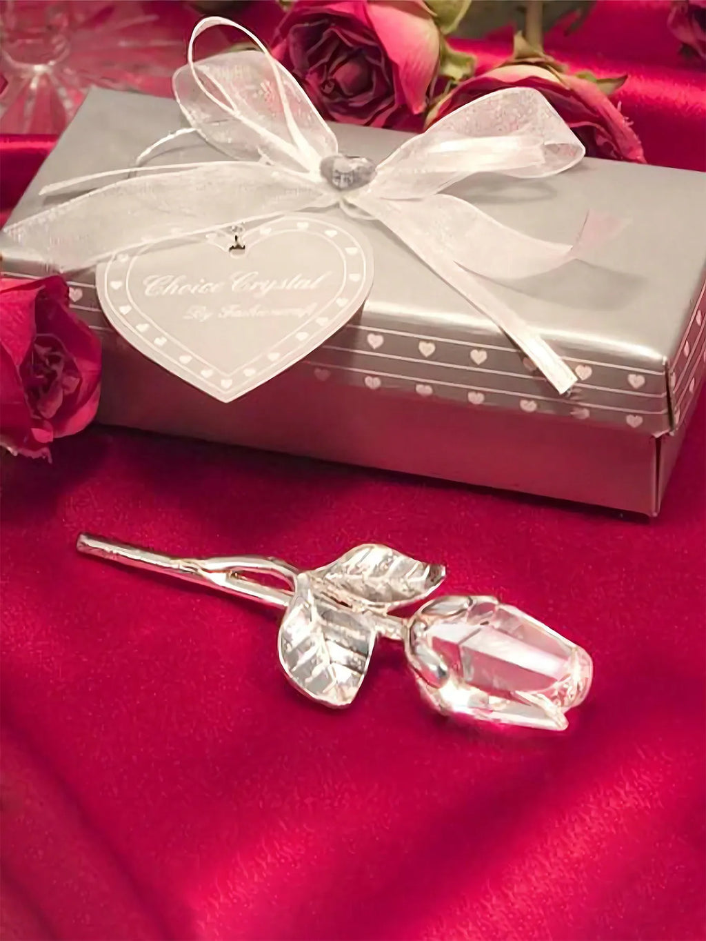 Glass Rose Mini Crystal Flower Artificial Flowers,Mini Crystal Gift Box Decoration Red Rose Flower Artificial Flowers Party Gift For Women, Glass Rose Mini Crystal Flower Artificial Flowers Wedding Party Gift Room Ornament Of