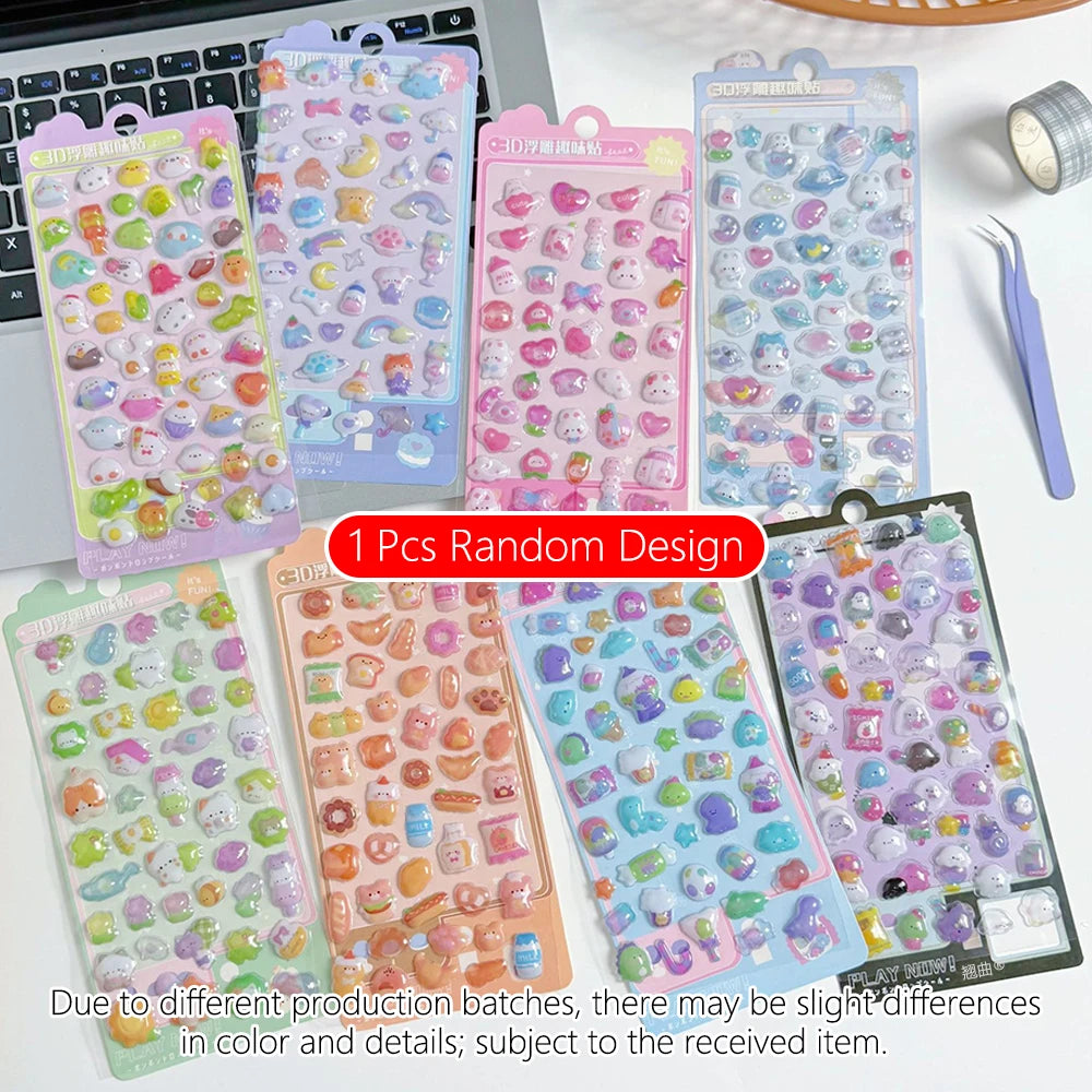 1pc Cartoon-Themed 3D Embossed Diamond Stickers, PVC Craft Decals for Scrapbooking & Stationery Decoration - Perfect for DIY Pro