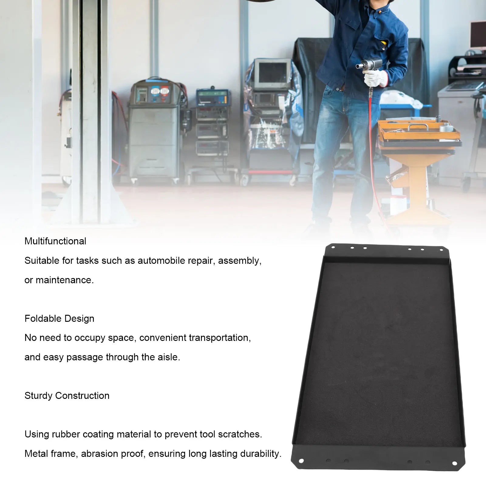 Toolbox Folding Side Table Toolbox Magnetic Tool Tray 325mmx195mm Multifunctional Rubber Coated Tray Heavy Duty for Assembly