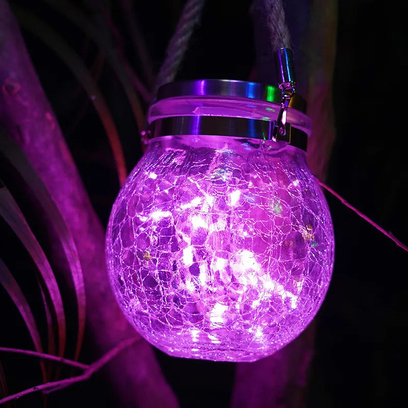Solar Outdoor Lights Set: Garden Crack/Hanging Bottle Lights Xmas Mason Decor