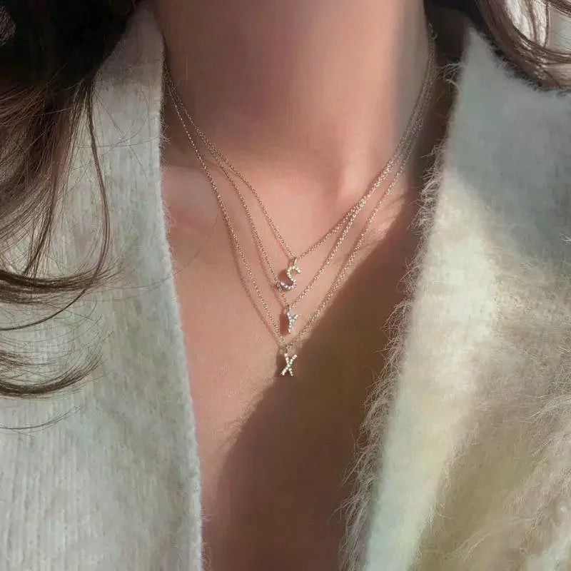 Fashion Shining A-Z Letter Pendant Charm Necklace 26 Initial Alphabet Name Clavicle Chain Party Jewelry Gift
