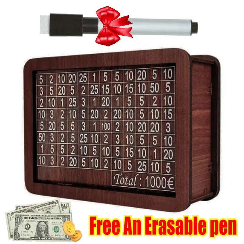 Euro Saving Money Box Piggy Bank Cash Wooden Savings Challenge Box with Money Target Numbers Tirelire Alcancia Spaarpot