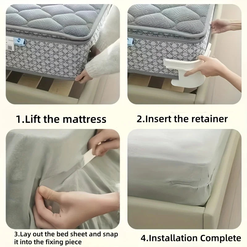 Set of 4 Bed Sheet Holders - Multifunctional Fixing Brackets, Safe And Needle-Free to Prevent Sheet Displacement, a Bed Sheet Fi