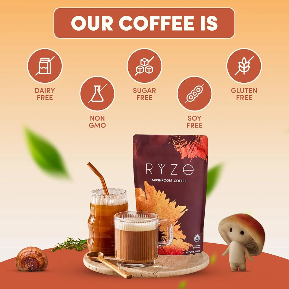 Medium Roast Instant Coffee Powder Mushroom Coffee for Energy, Focus, Digestion, Immunity