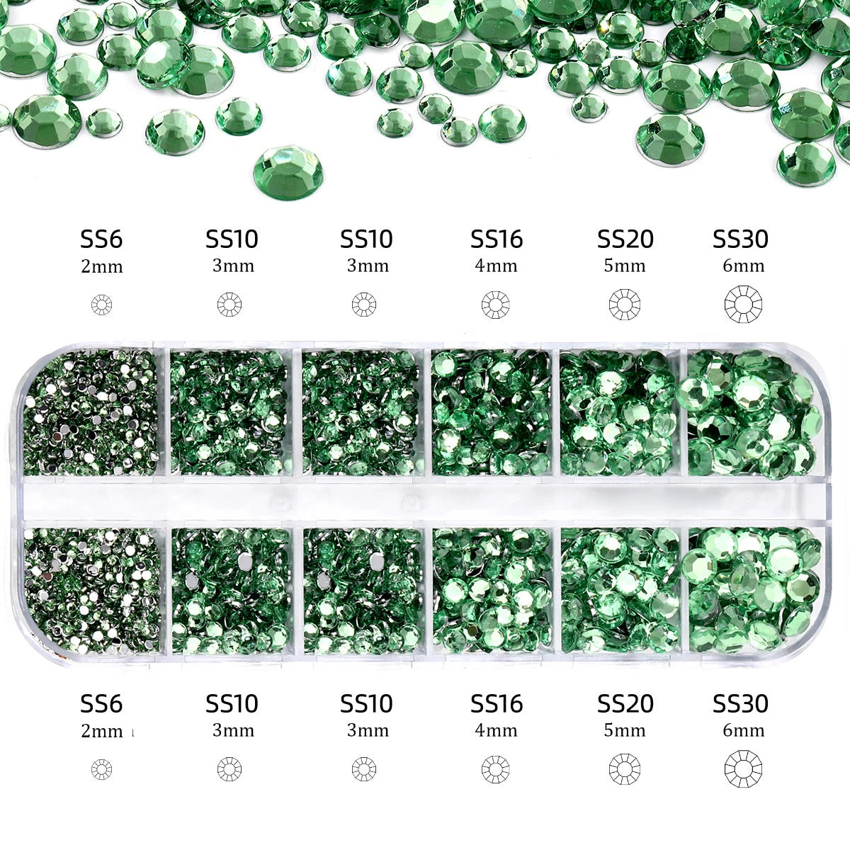 Nail Art Rhinestones Kit 2400pcs Nail Gems Ab Flatback Rhinestones Gems Stones with Storage Organizer for Design Bright Holiday