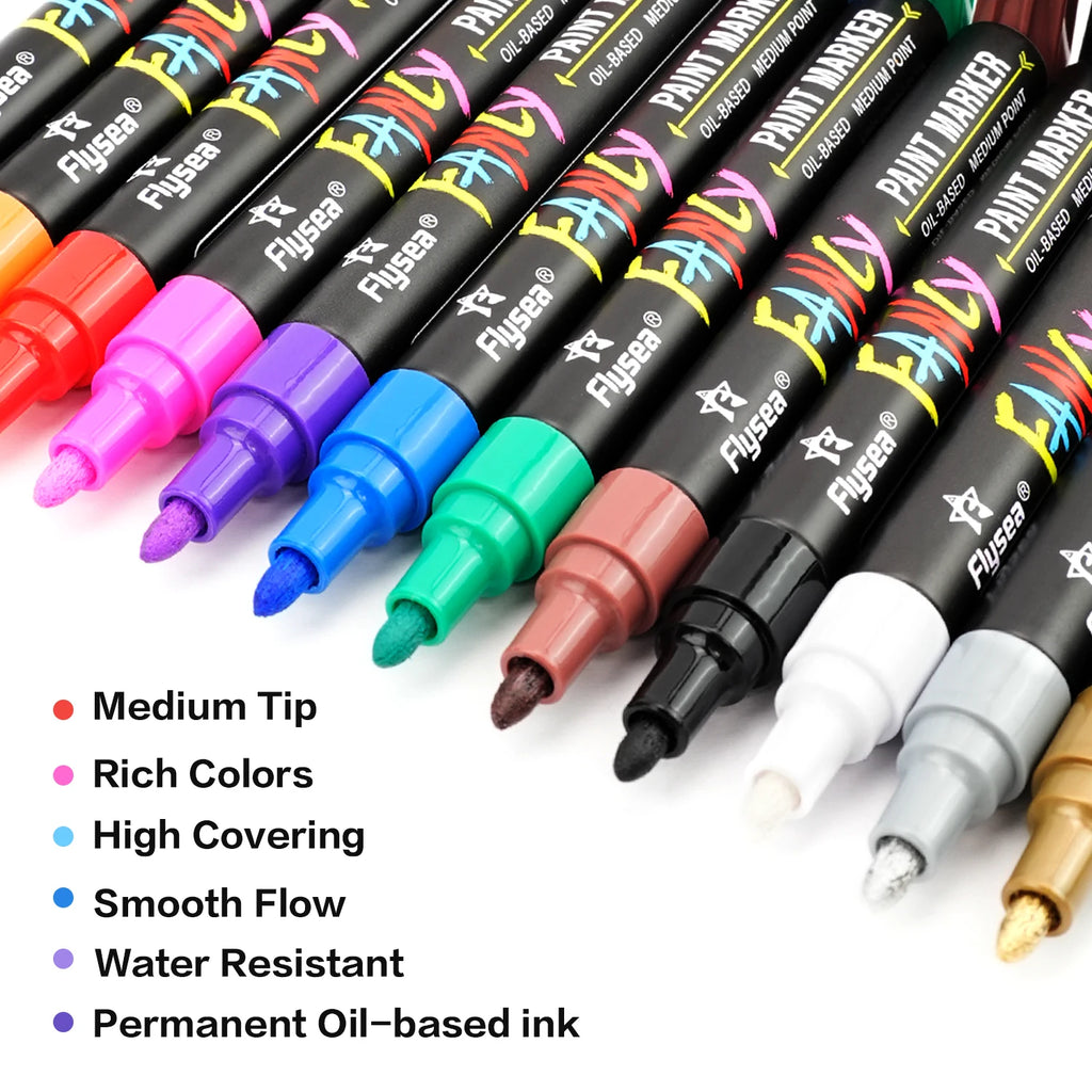 20 Colors Paint Pens Oil-Based Paint Marker Set, Never Fade Quick Dry, Works on Rocks Painting, Wood,  Canvas, Glass, Mugs