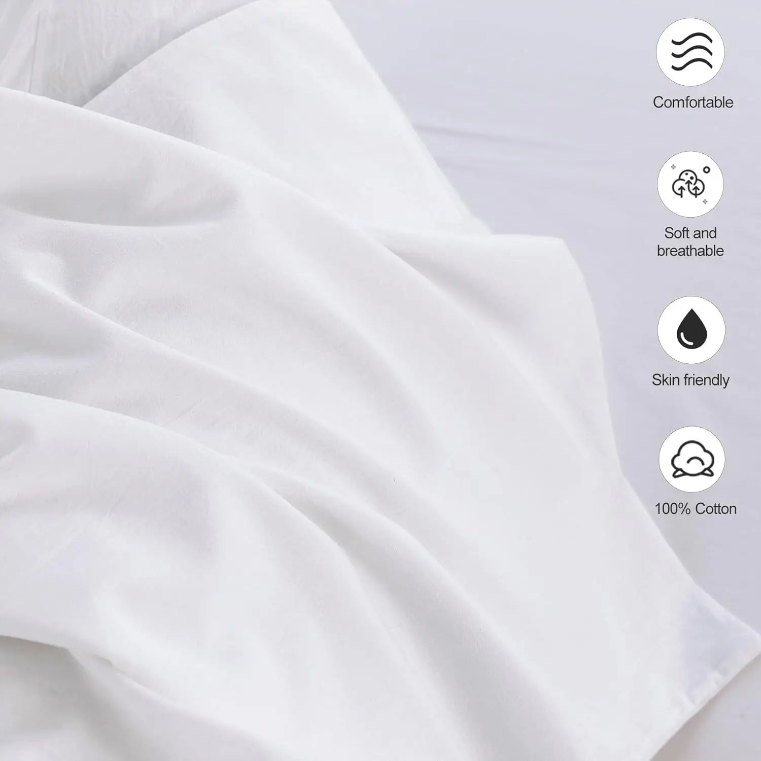 Bedding Standard Pillowcases Pack of 1 100% Washed Cotton Linen Like Textured Breathable Durable Soft Solid White No inserts