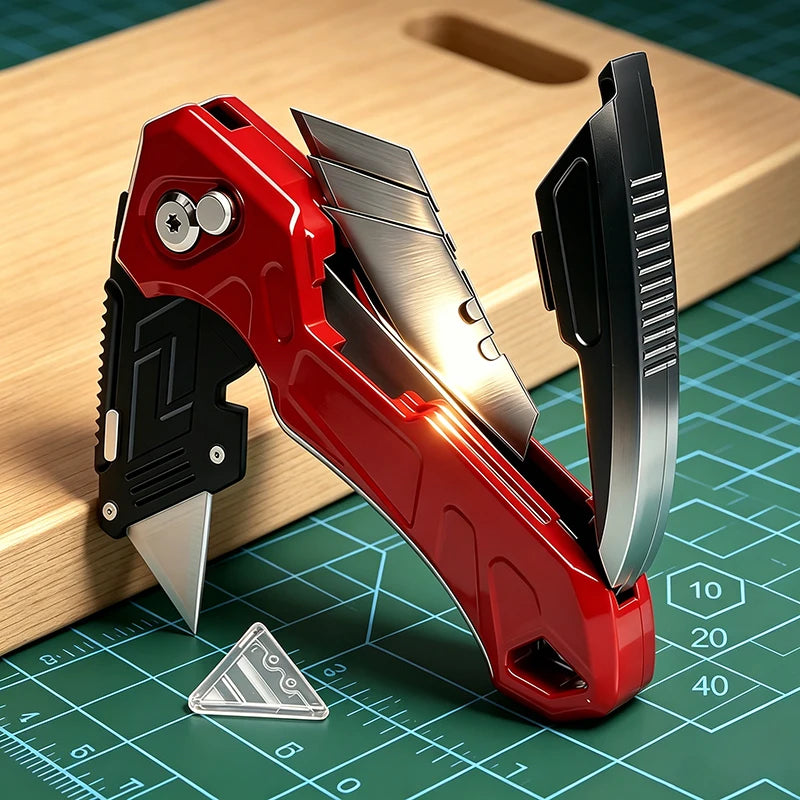 Folding Utility Knife Box Cutter 3-Position Blades Blade Storage Design With Extra 3 Blades Box Knife For Cartons Hand Tools