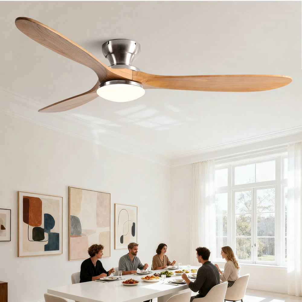 36/42/52inch Low Floor Ceiling Fan Light Remote Control Led Lights Indoor Restaurant Solid Wood Fan Leaves With Fan Chandelier