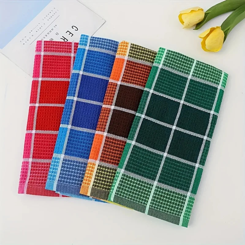 Set of 6, 38Cm*65Cm, Soft and Absorbent Kitchen Towels with Colorful Plaid Pattern, Dishcloths Suitable for Drying Dishes and Household Use, Machine Washable, Stylish Dish Towels, Modern Design, High-Quality Weaving, Multi-Fu