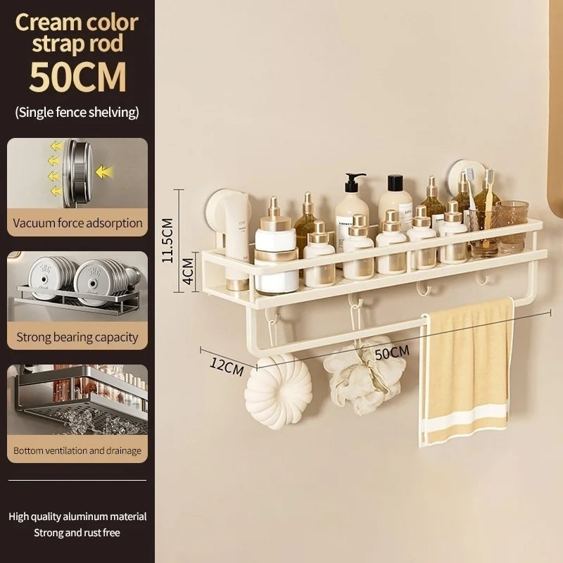 No-Drill Suction Cup storage rack Perforation-free bathroom washstand mounted wall white storage rack Kitchen storage
