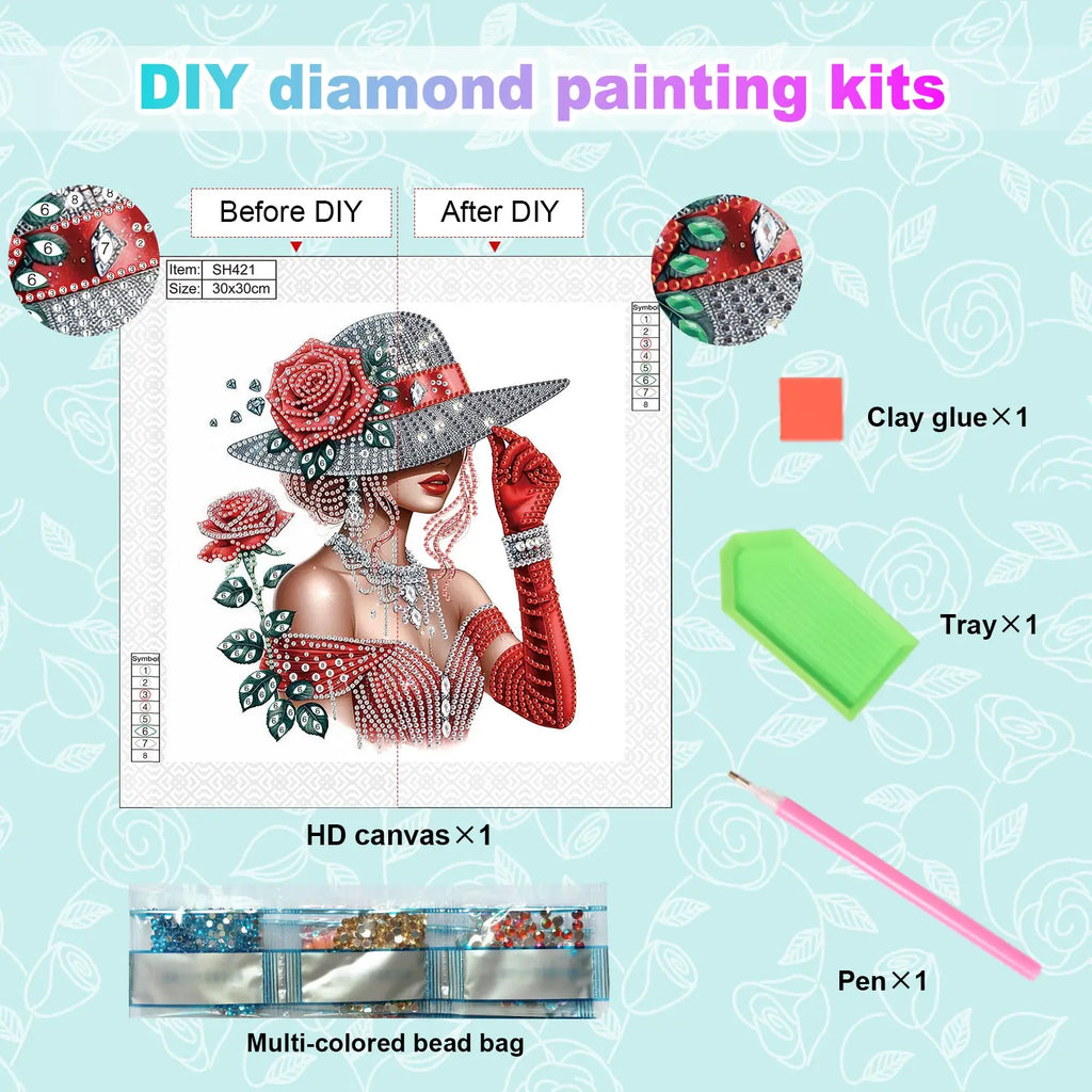 Diamond Art Painting Kits for Adults,DIY Elegant lady Special Shape Diamond Art Kits for Beginners for Home Wall Decoration Gift