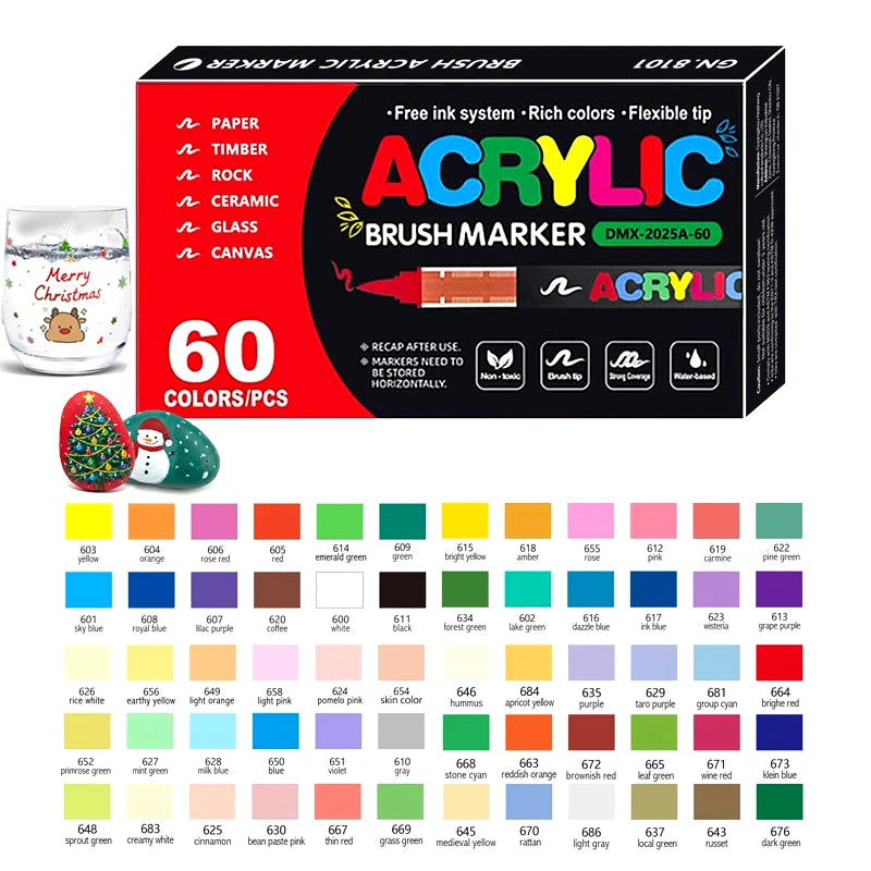 High Quality Acrylic Paint Pens Markers Set Brush Tip Paint Marker For Rock Painting Wood Canvas Stone Christmas Gift DIY Crafts