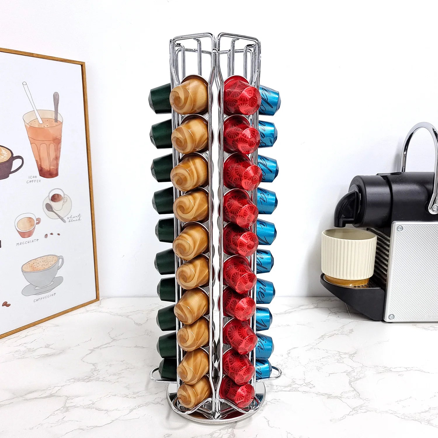 Coffee Pod Holder for Nespresso OriginalLine Storage Organizer 360 Rotatable Coffee Capsules Carousel 60 Coffee Pods