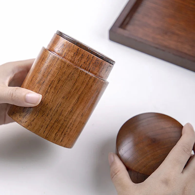 Tea can solid wood handmade box travel portable moisture-proof double-layer sealed Pu'er tea storage tank