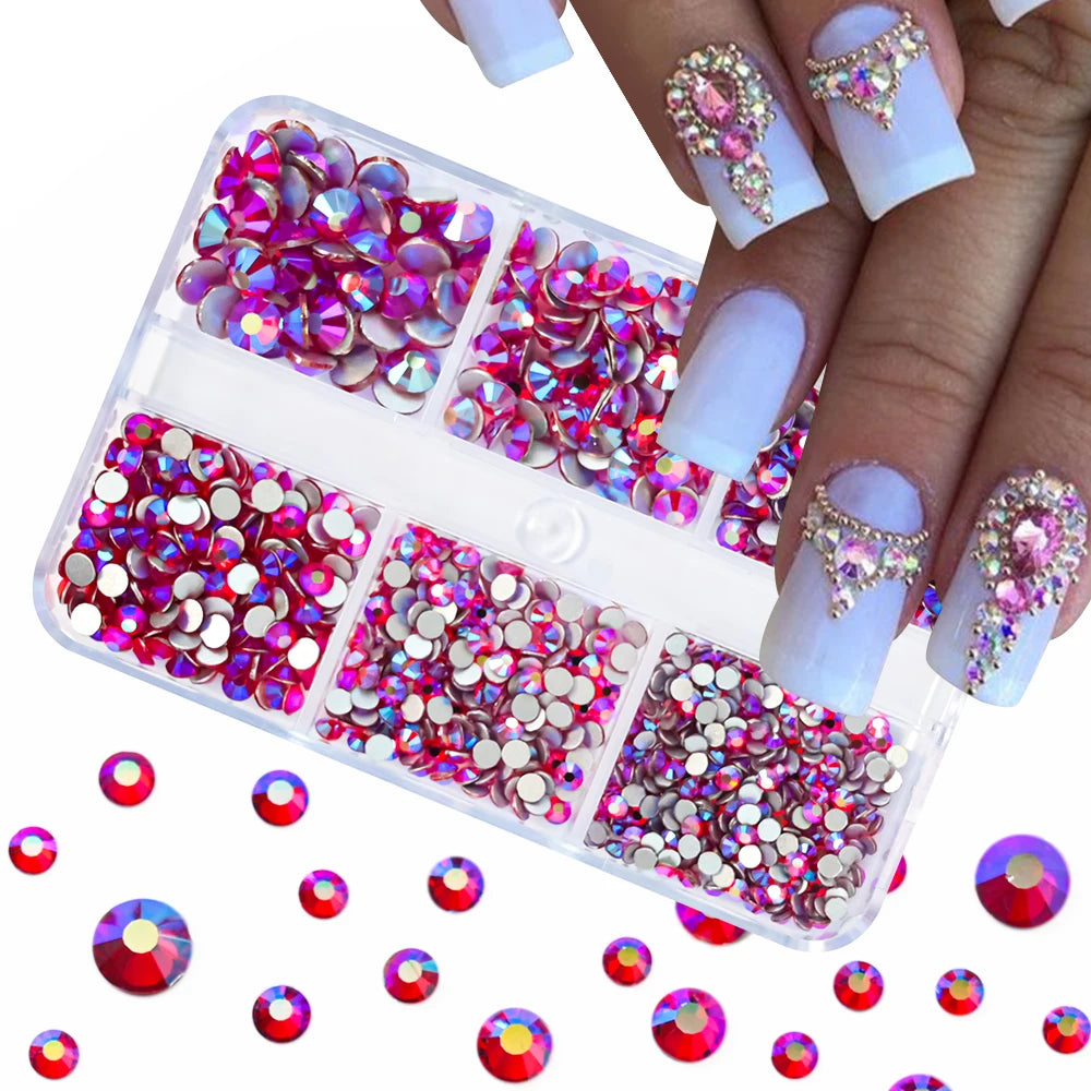Nail Art Rhinestones Kit 2400pcs Nail Gems Ab Flatback Rhinestones Gems Stones with Storage Organizer for Design Bright Holiday