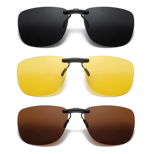 Square Clip On Sunglasses Women Polarized Black Lens UV400 Night Vision Driving Men Goggles Clips Anti Glare Vintage Glasses