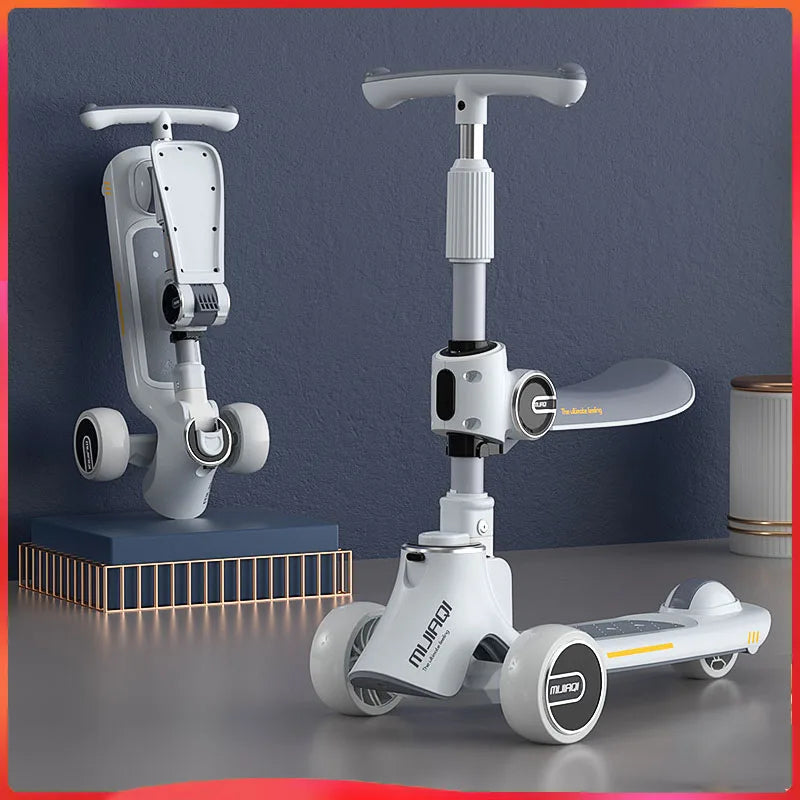 Scooter for children aged 1-3 to 12 years old, three in one for boys, girls, and babies. Can be seated or ridden