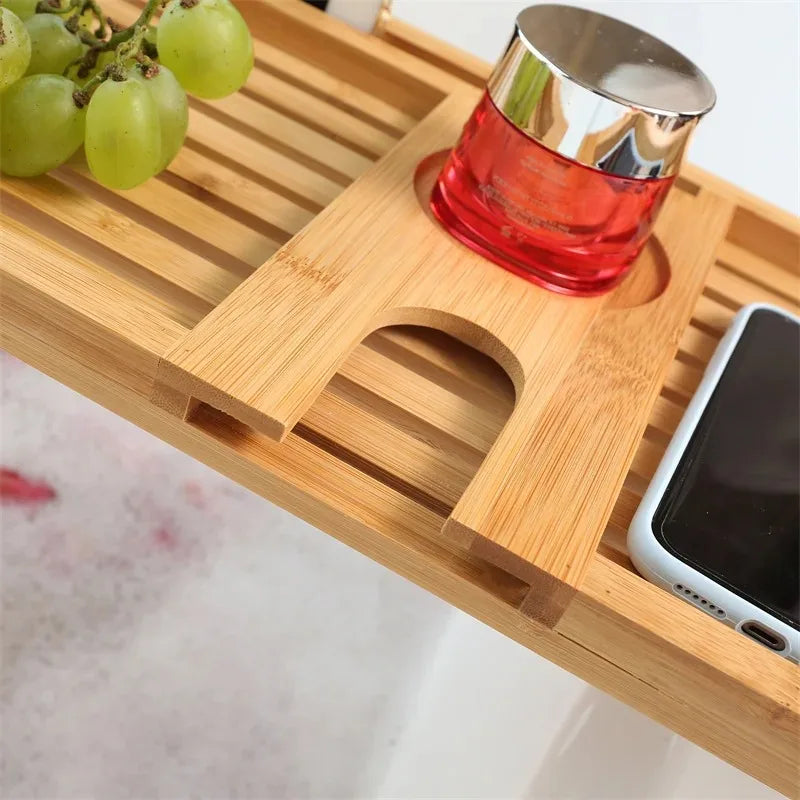 Minimalist Bamboo Bathtub Rack Simple Wooden Bath Shelf Storage Tray Tub Caddy for Guesthouse Soaking Essentials
