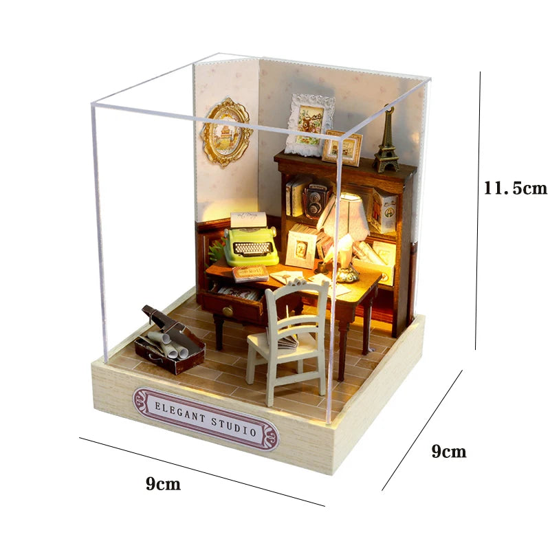 DIY 3D Puzzles Wooden Toy Miniature Dollhouse Handmade Doll House Model Building Kits Coffee House Toys For Xmas Gifts
