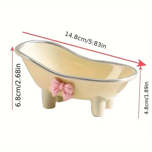 1pc Mini Bathtub-Shaped Soap Dish Charming Bathroom Accessory with Decorative Pink Bow