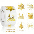 500pcs/Roll Golden Snowflake Christmas Stickers Transparent Self-Adhesive Decoration Holiday DIY Crafts Scrapbooking Supplies