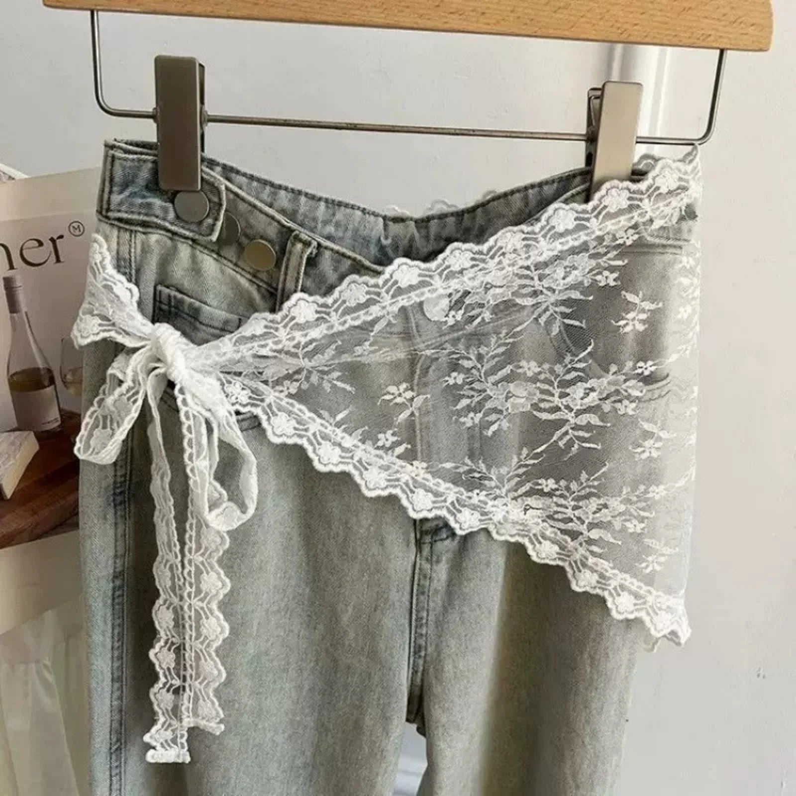 New Triangle Short Skirt Half Skirt Butt Curtain Skirt Lace Trim Small Apron Knitting Lace Stacked Ins Korean Spring Headscarf