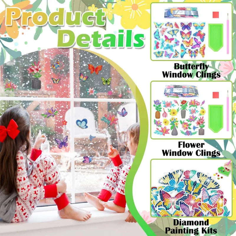 Diamond Painting Art Kit for Kids Boy Girl Easy to DIY Creative Butterfly Floral Diamond Art Sticker Craft by Numbers Embroidery