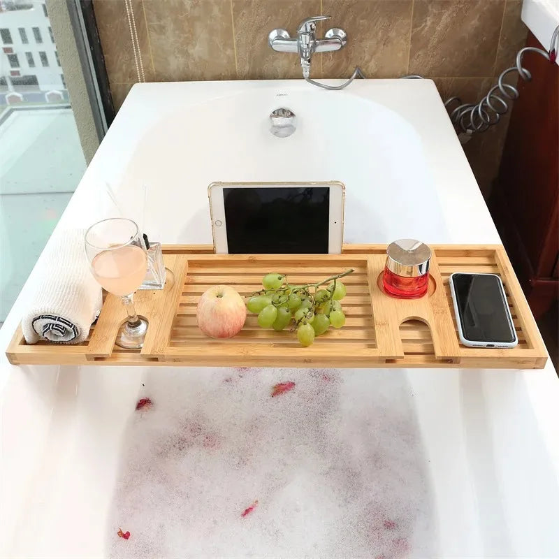 Minimalist Bamboo Bathtub Rack Simple Wooden Bath Shelf Storage Tray Tub Caddy for Guesthouse Soaking Essentials