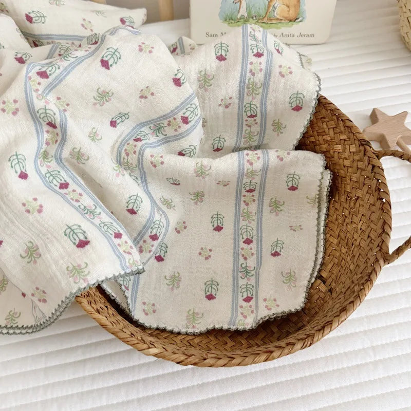 2Layer Blanket for Newborn Baby Floral Cotton Muslin Swaddle Thin Baby Summer Blanket Infant Toddler Baby Bath Towel100X100CM