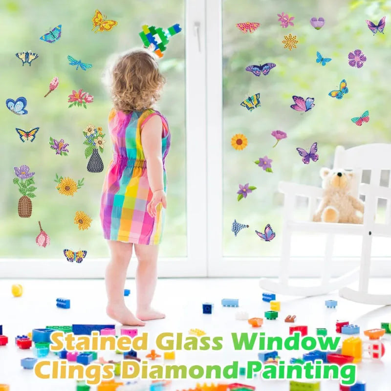 Diamond Painting Art Kit for Kids Boy Girl Easy to DIY Creative Butterfly Floral Diamond Art Sticker Craft by Numbers Embroidery