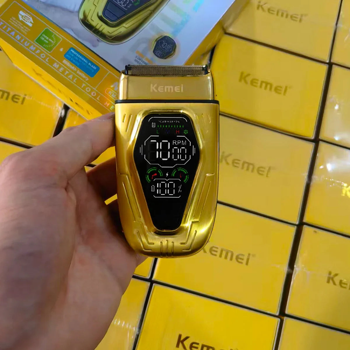 Kemei KM-T360 Professional Electric Shaver – 9W Double Foil, LED Display, Full Metal Body