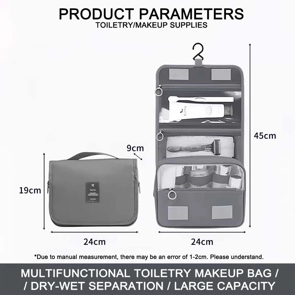 Premium Waterproof Travel Makeup Bag for Women – Hanging Toiletry Organizer with Hook, Spacious Bathroom Wash Pouch & Dry-Wet Se