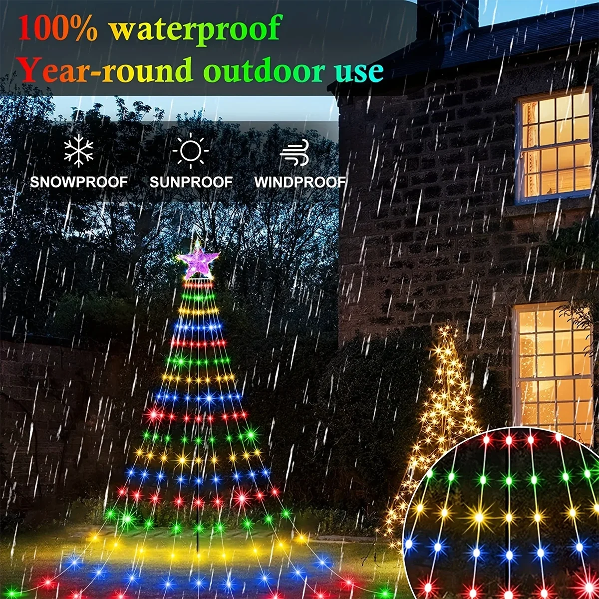 Christmas Pentagram Waterproof String Light Solar Outdoor Festivals Decorations 3M/2M Led Fairy Lamp 8 Modes Family Party Holida