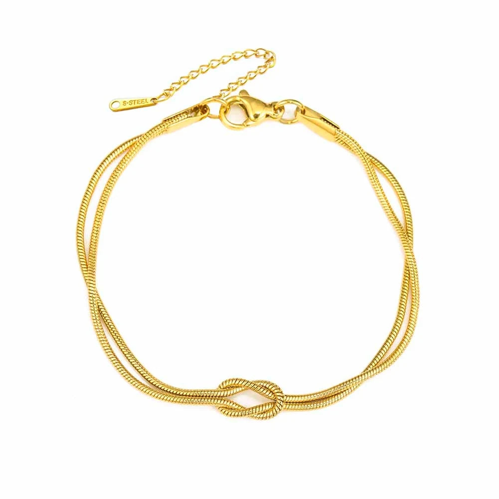 Cazador Gold Color Love Knot Double Snake Chain Bracelet Stainless Steel Trendy Bracelets for Women Men Jewelry Mother's Gift