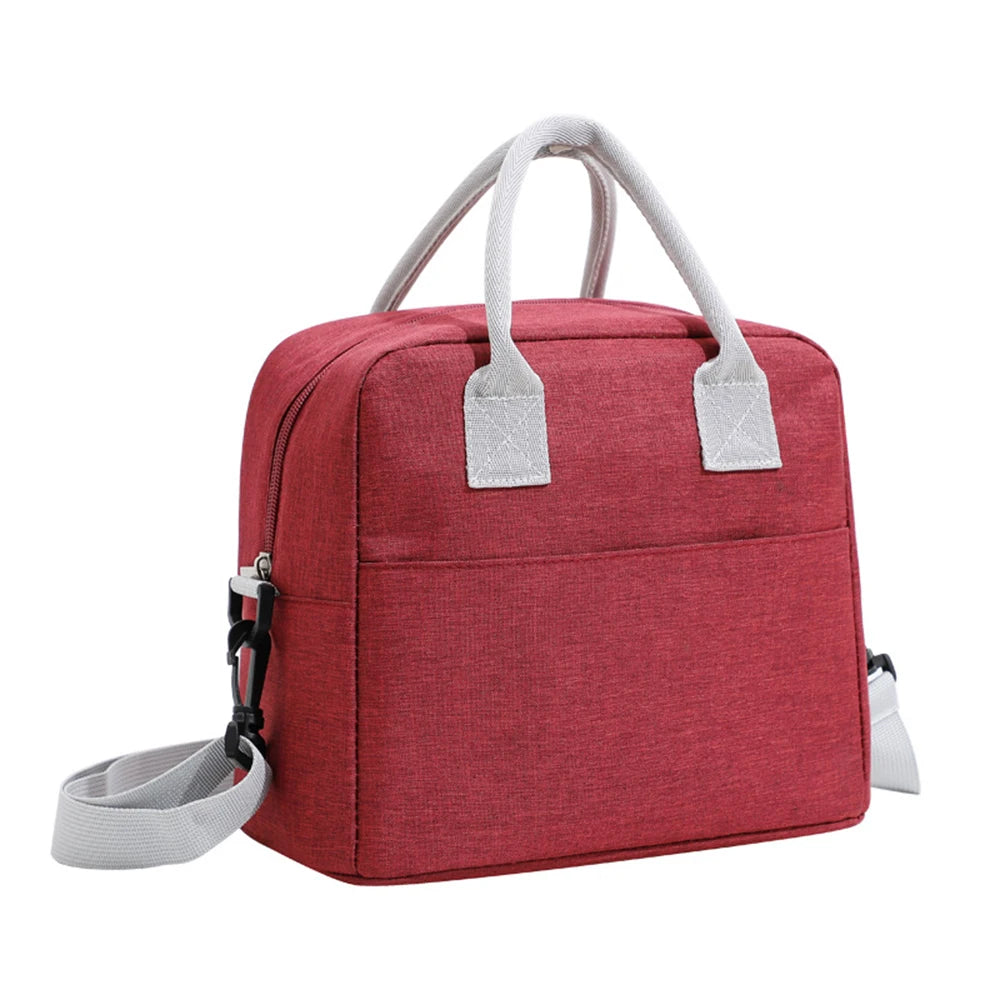 Portable Lunch Bag with Shoulder Strap Handle Cooler Bag Canvas Thermal Food Container for Work Student Picnic Insulated Box