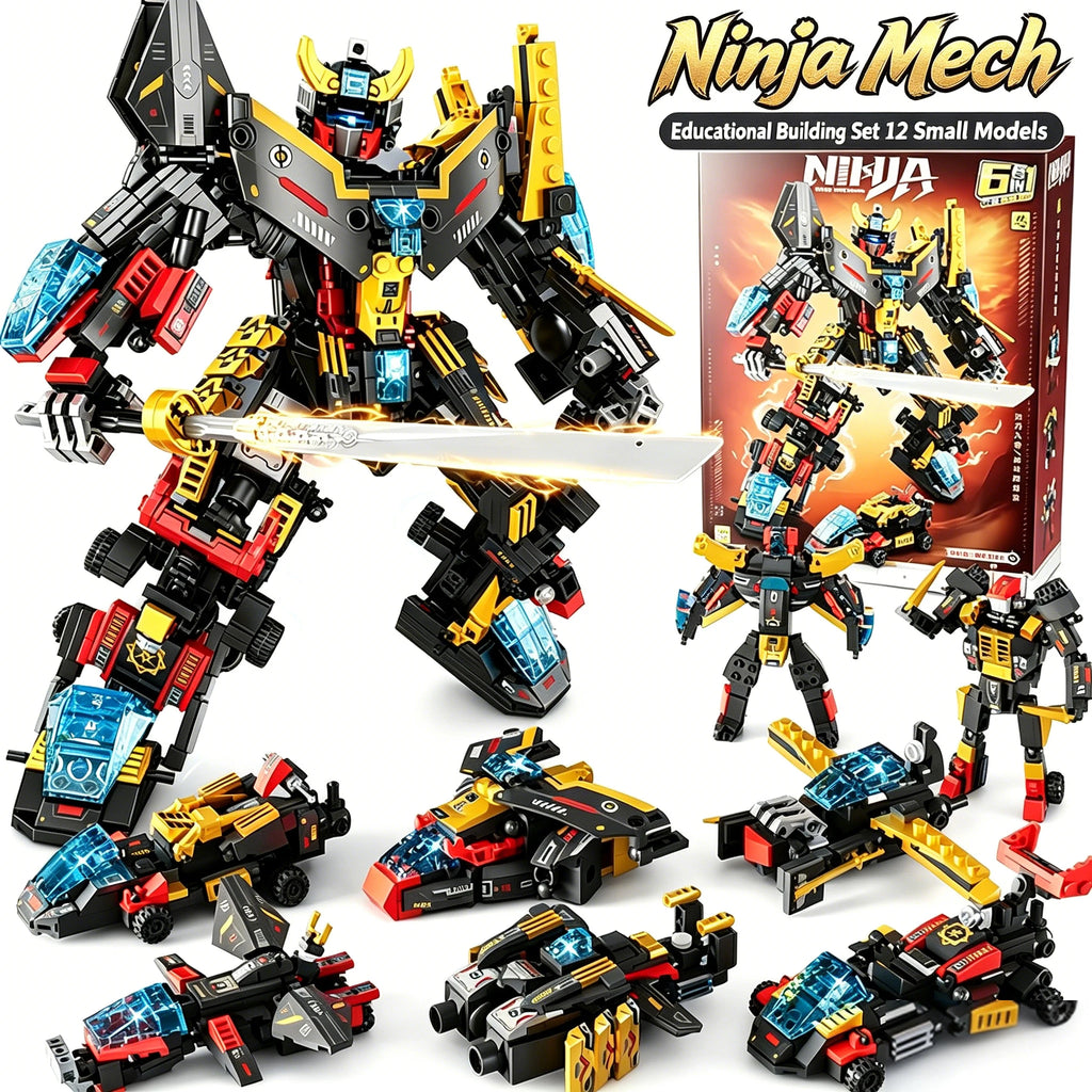 Mech Building Blocks Set 12IN1 Transformable Robot Building Blocks DIY Assembly Toys for Boys Children Christmas Holiday Gift