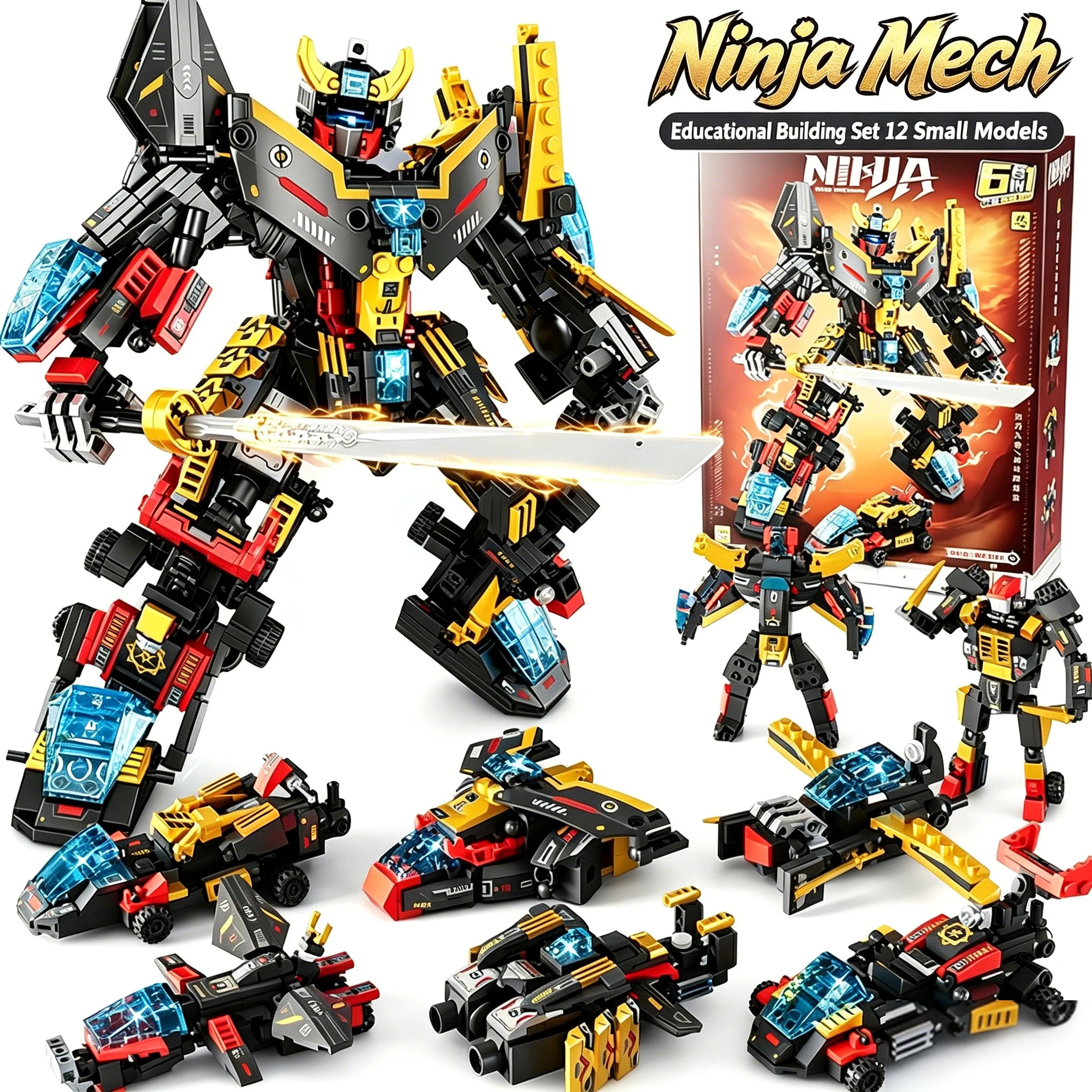Mech Building Blocks Set 12IN1 Transformable Robot Building Blocks DIY Assembly Toys for Boys Children Christmas Holiday Gift